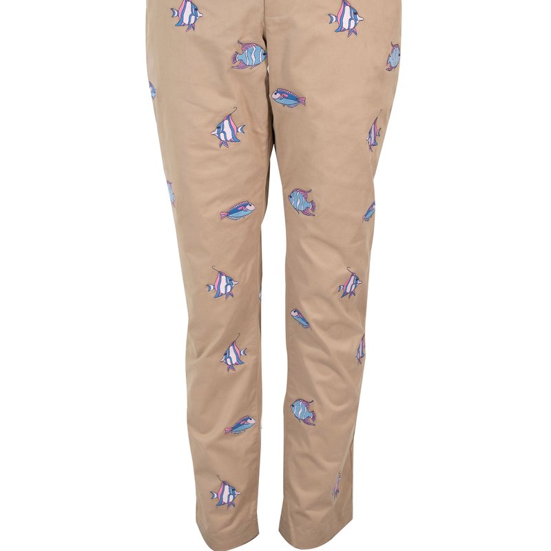 Loh Dragon Charles Fish Embroidery Pants In Sand In Brown