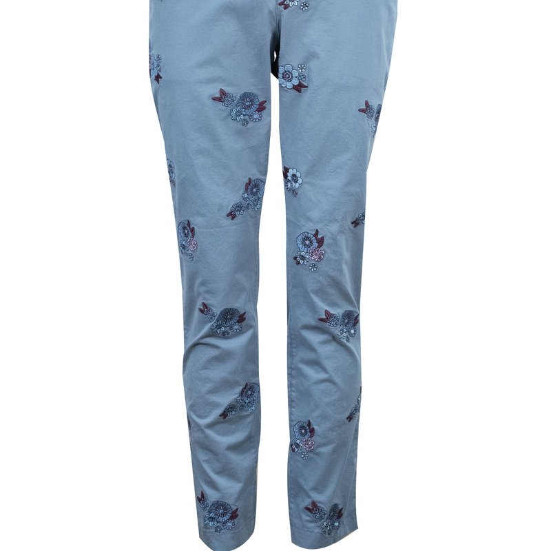 Loh Dragon Charles Love Floral Embroidery Pants In Blue