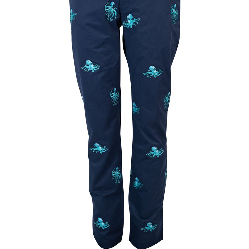 Loh Dragon Charles Octopus Embroidery Pants In Blue