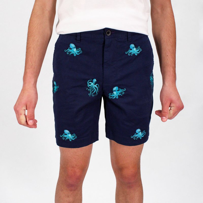 Loh Dragon Edward Octopus Embroidery Shorts In Navy In Black