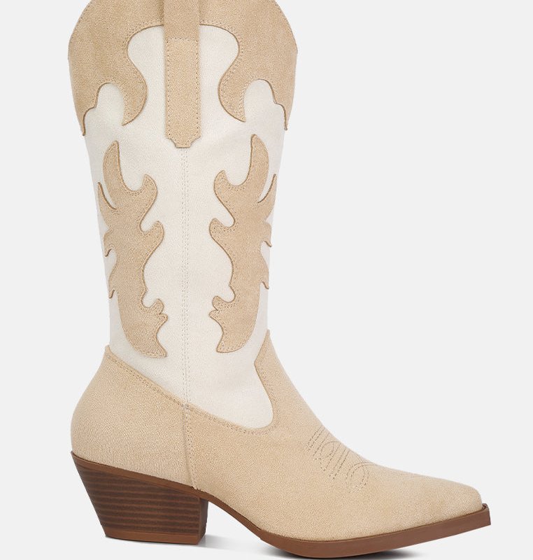 London Rag Adanna Micro Suede Patchwork Cowboy Boots In White