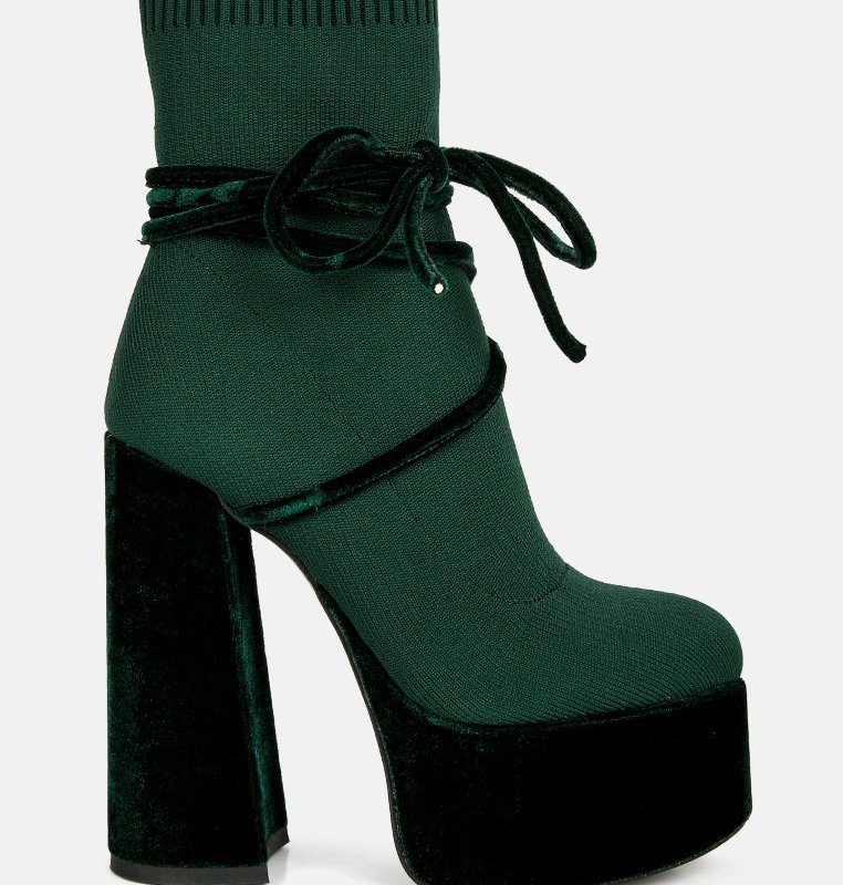 Shop London Rag After Pay High Heel Velvet Knitted Boot In Green