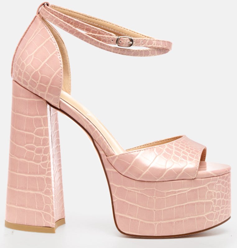 London Rag Alice Croc Platform Heeled Sandals In Pink