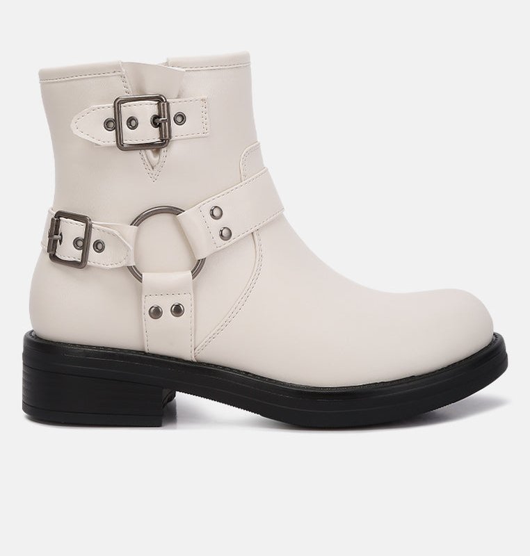 Shop London Rag Allux Faux Leather Pin Buckle Boots In White