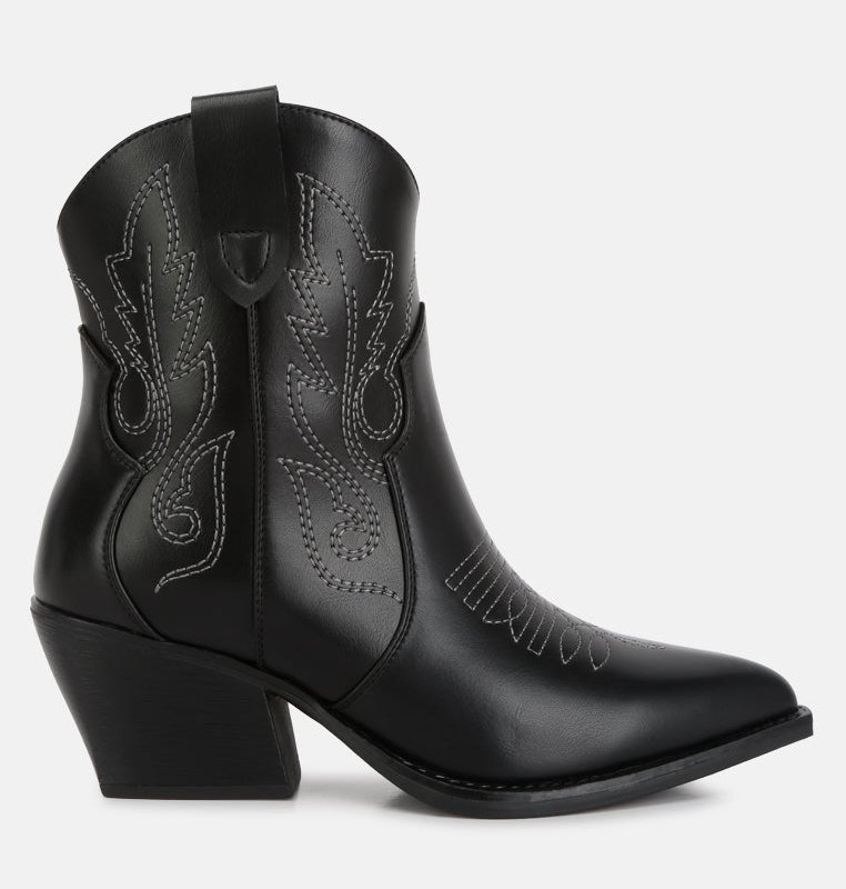 Shop London Rag Aries Ankle Length Block Heel Cowboy Boots In Black