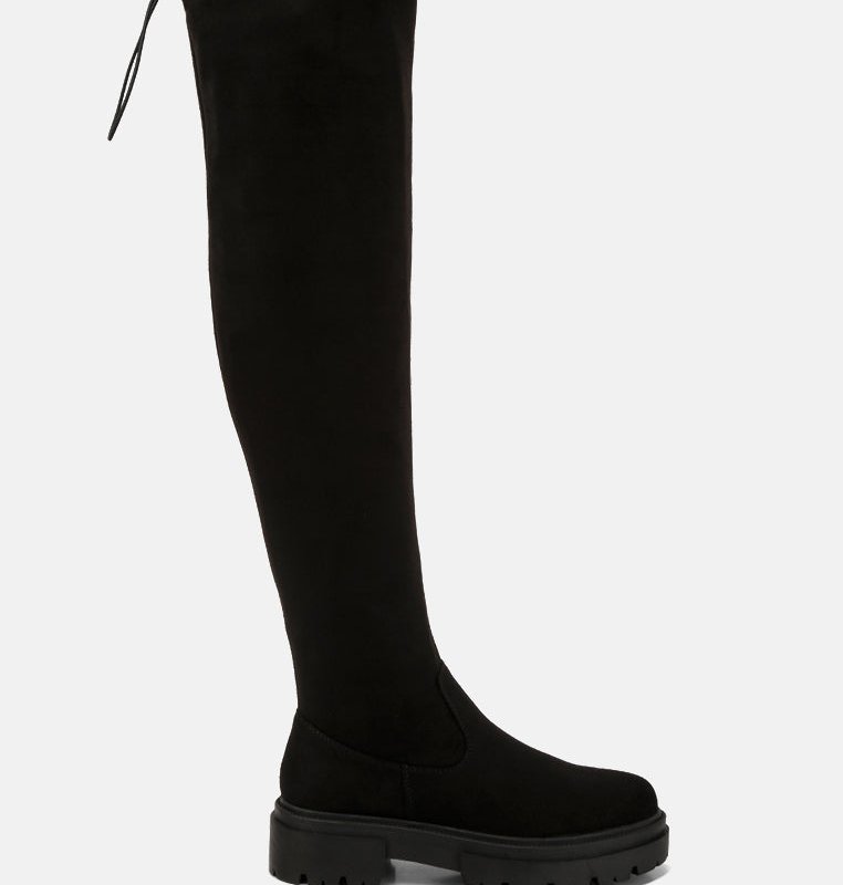London Rag Babette Drawstring Detail Knee High Boots In Black