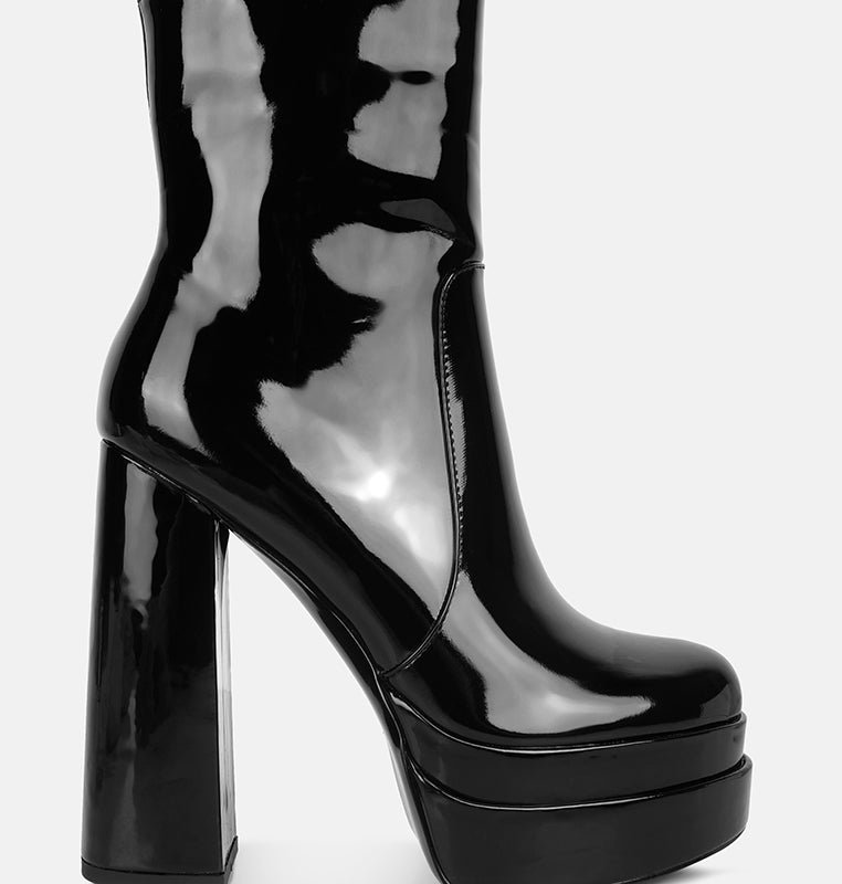 Shop London Rag Bander Patent Pu High Heel Platform Ankle Boots In Black
