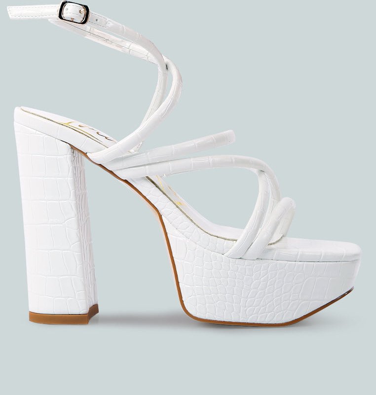 Shop London Rag Beam Tips Strappy Chunky Platform High Heel Sandals In White