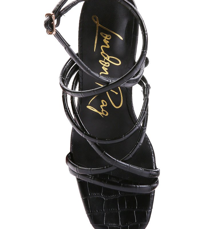 Shop London Rag Beam Tips Strappy Platform Chunky High Heels Sandals In Black