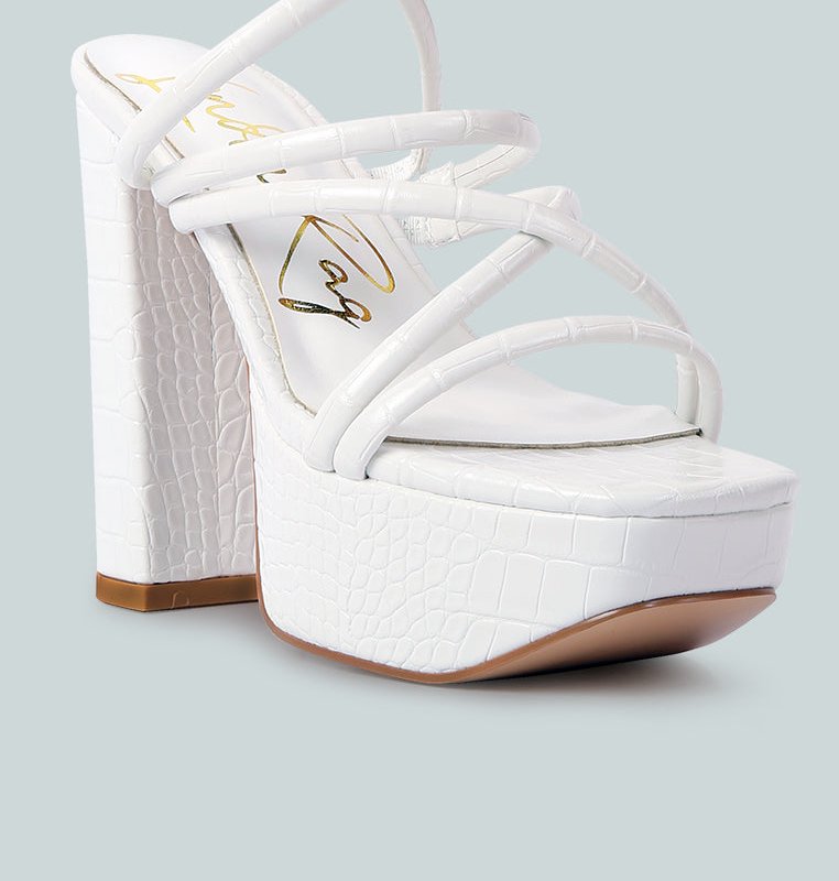 London Rag Beam Tips Strappy Platform Chunky High Heels Sandals In Off White