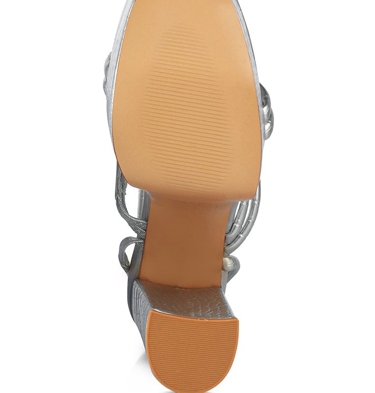 Shop London Rag Beam Tips Strappy Platform Chunky High Heels Sandals In Grey