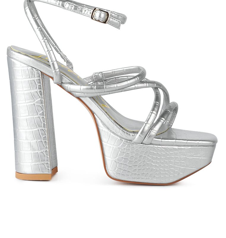 London Rag Beam Tips Strappy Platform Chunky High Heels Sandals In Silver