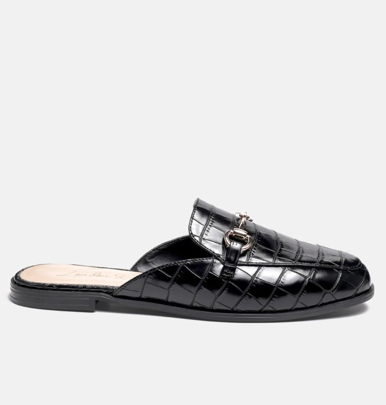 London Rag Begonia Buckled Faux Leather Croc Mules In Black