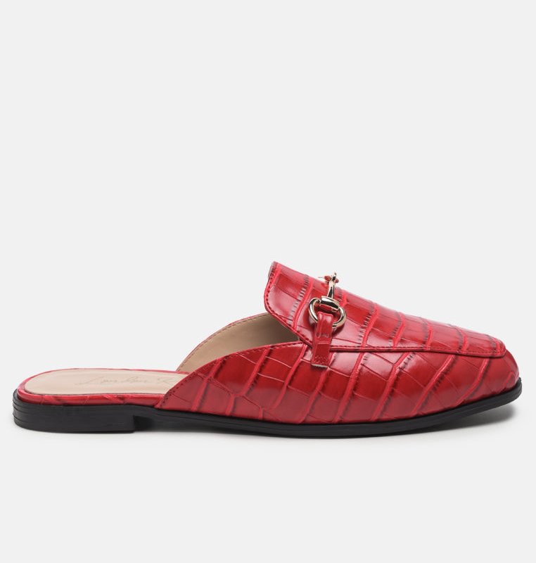 Shop London Rag Begonia Buckled Faux Leather Croc Mules In Red