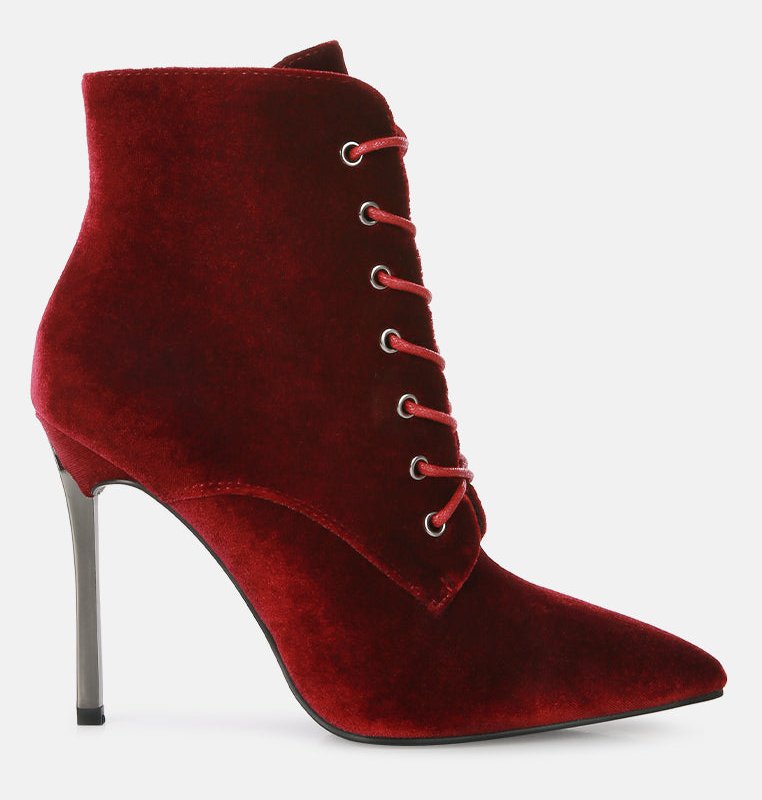 Shop London Rag Bornsta Velvet High Heeled Velvet Boots In Red