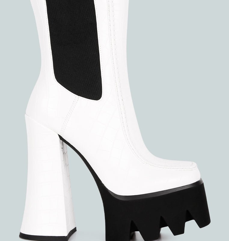 Shop London Rag Bounty High Platform Heel Chelsea Boots In White