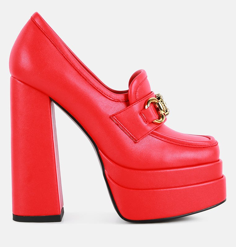 Shop London Rag Bratz Horsebit Diamante Embellished Chunky Platform Loafers In Red