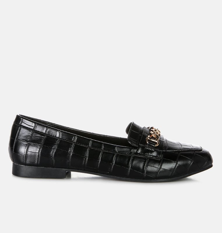 Shop London Rag Bro Zone Croc Metail Chain Loafers In Black