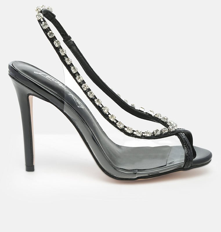 Shop London Rag Camarine Clear Diamante Slingback High Heeled Sandals In Black