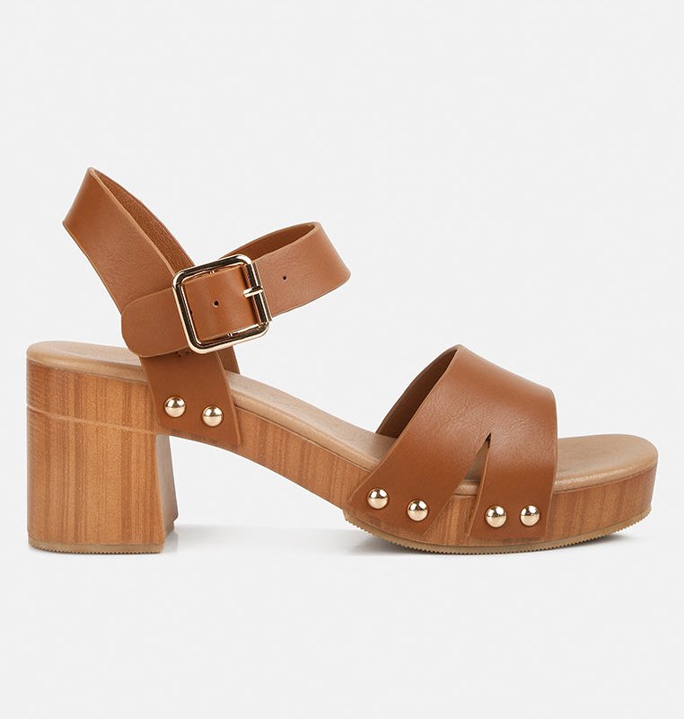 London Rag Campbell Faux Leather Textured Block Heel Sandals In Brown