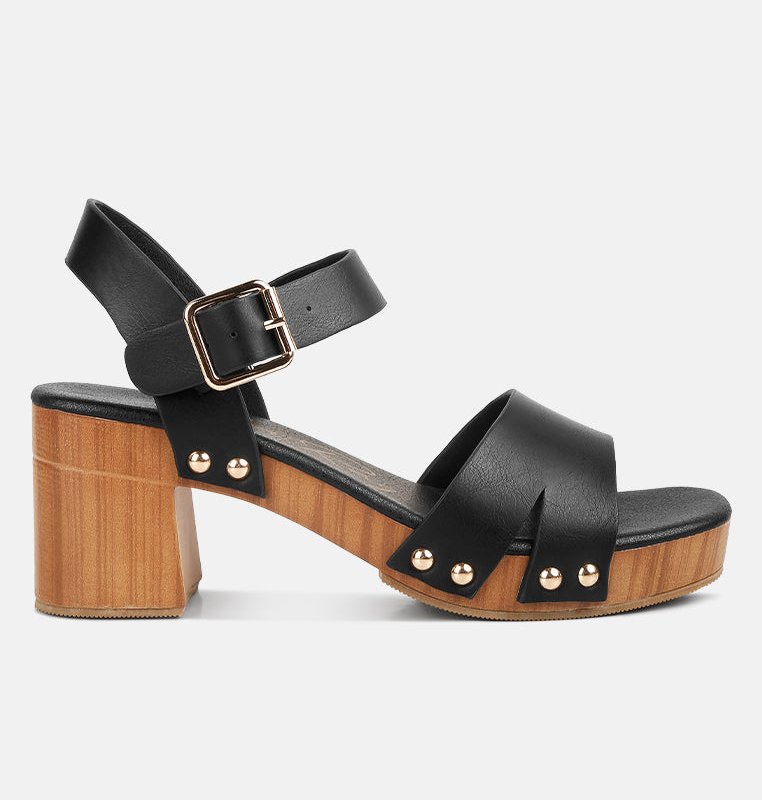 Shop London Rag Campbell Faux Leather Textured Block Heel Sandals In Black