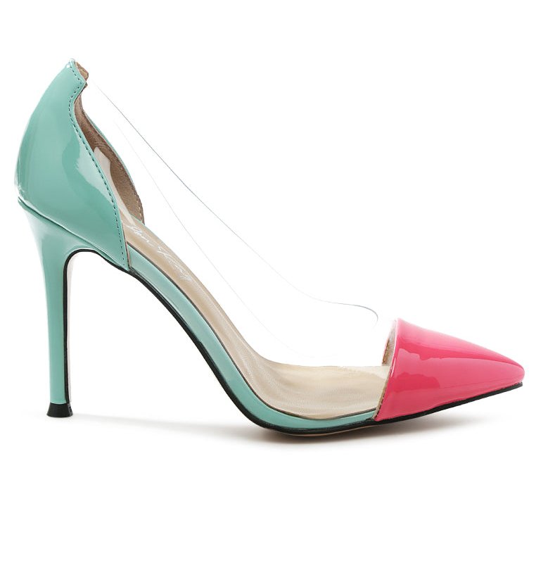 London Rag Candace Clear Stiletto Pumps Heels In Green/pink