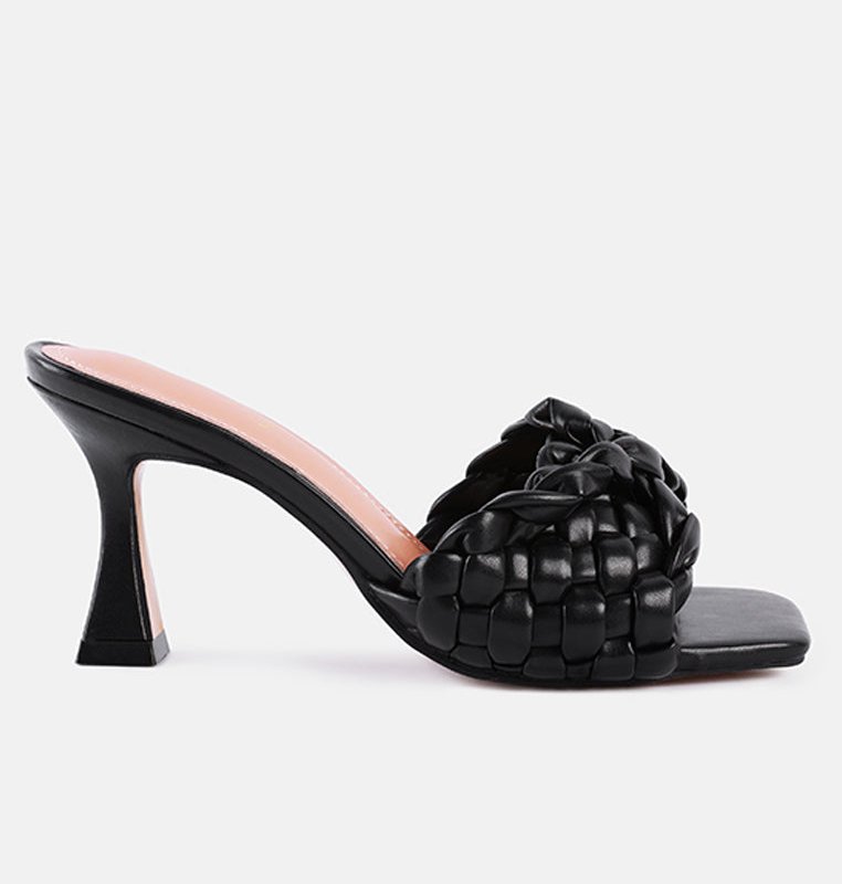 Shop London Rag Celie Woven Strap Mid Heel Sandals In Black