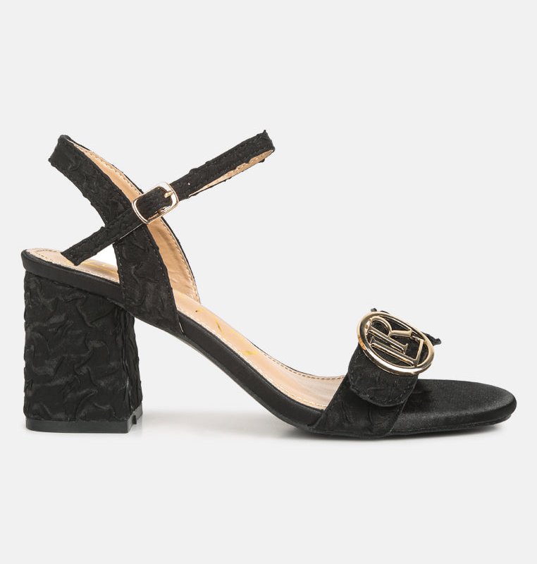Shop London Rag Chaplet Textured Block Heel Sandals In Black