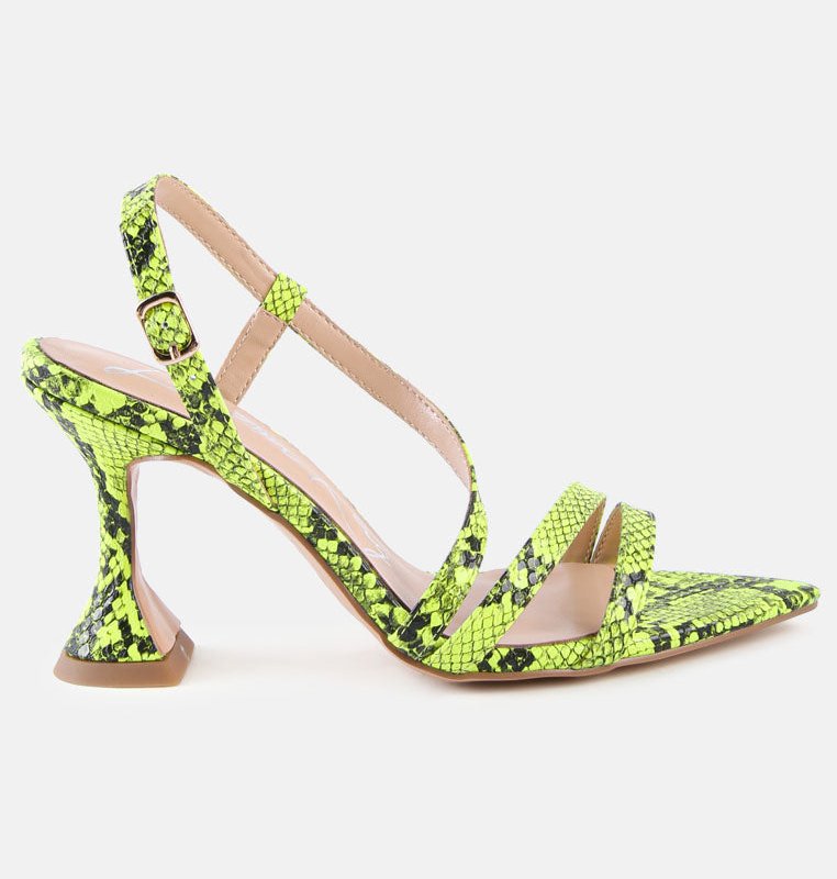 London Rag Cherry Tart Snake Print Spool Heel Sandals In Green