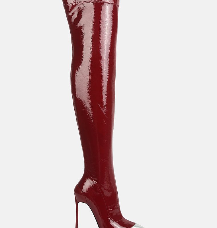 Shop London Rag Chimes High Heel Patent Long Boots In Red
