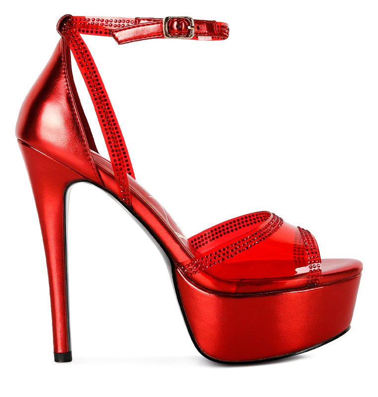 London Rag Cinderella Diamante Detail Stiletto Platform Sandals In Red