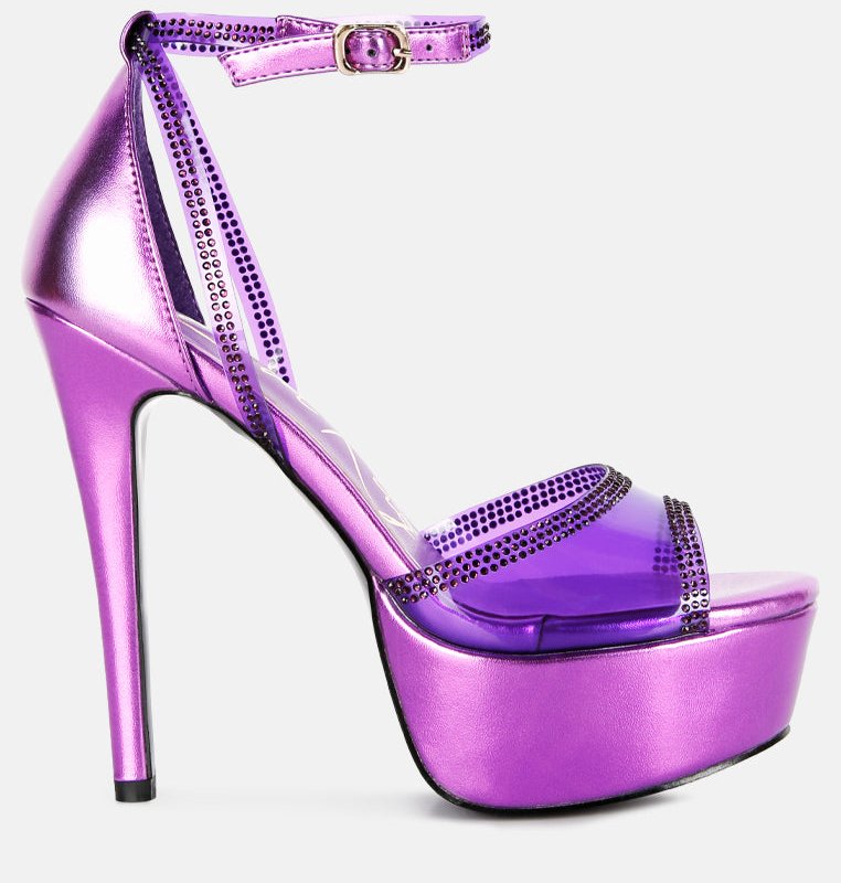 Shop London Rag Cinderella Rhinestones Embellished Stiletto Platform Sandals In Purple