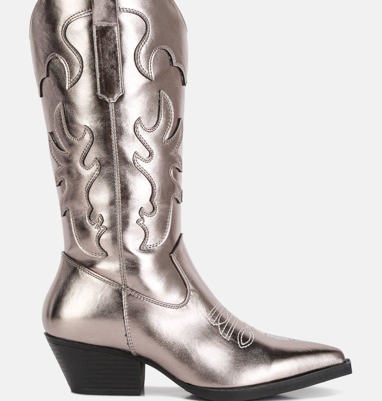 Shop London Rag Cowby Metallic Faux Leather Cowboy Boots In Grey