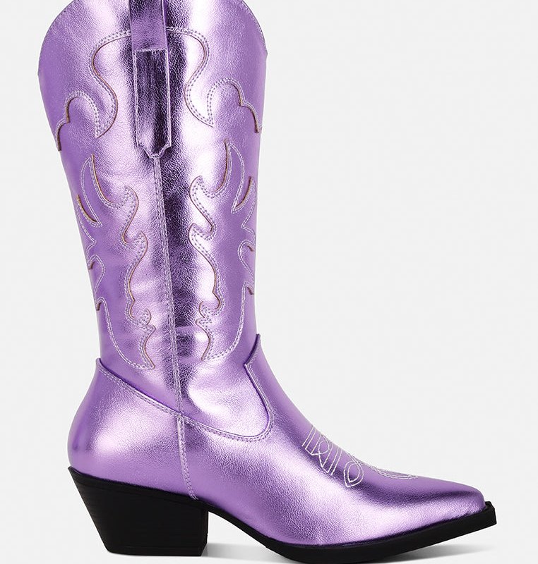 London Rag Cowby Metallic Faux Leather Cowboy Boots In Purple