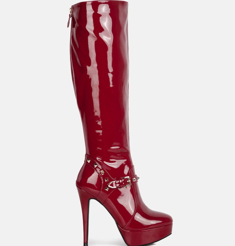 London Rag Daphne Stiletto Heeled Mid Calf Boots In Red