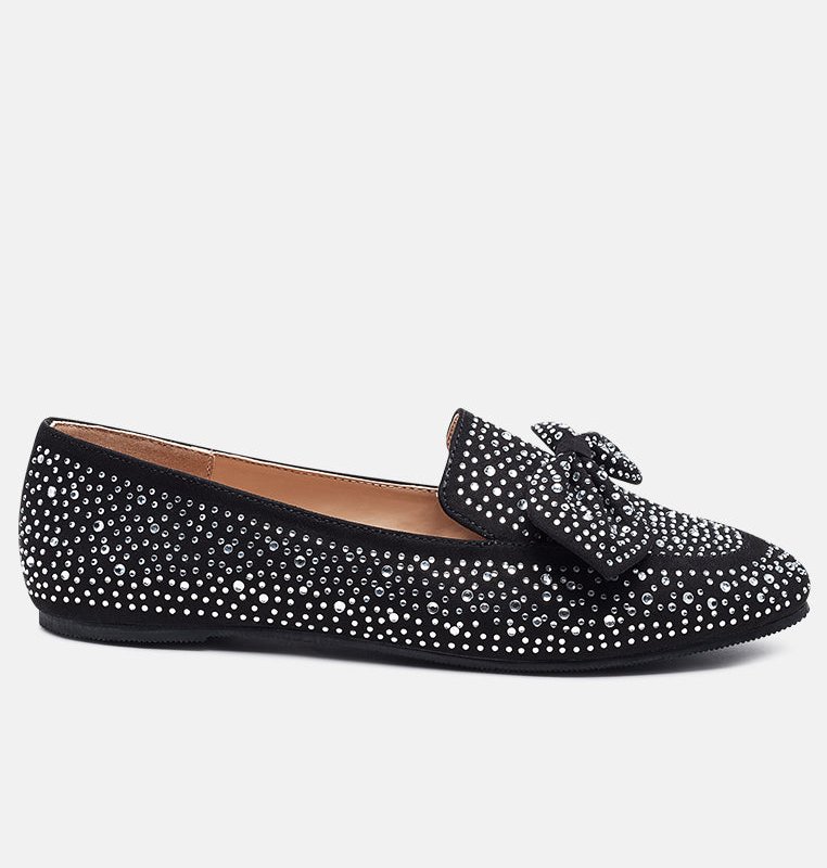 Shop London Rag Dewdrops Embellished Casual Bow Loafers In Black