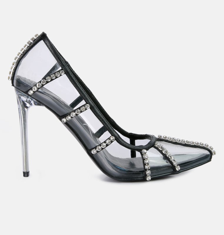 Shop London Rag Diamante Clear Stiletto Heel Pumps In Black
