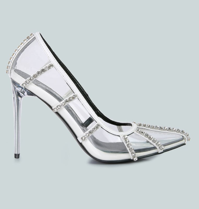 London Rag Diamante Clear Stiletto Heel Pumps In White