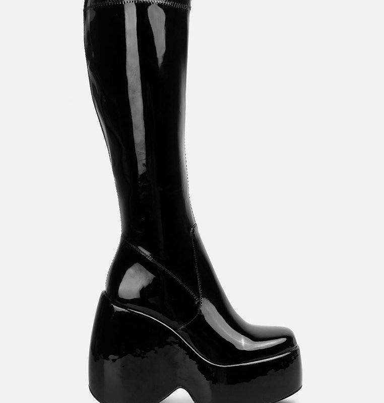 Shop London Rag Dirty Dance Patent High Platfrom Calf Boots In Black
