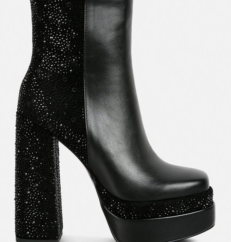 Shop London Rag Dryday Diamante Zip Up Block Heel Boots In Black