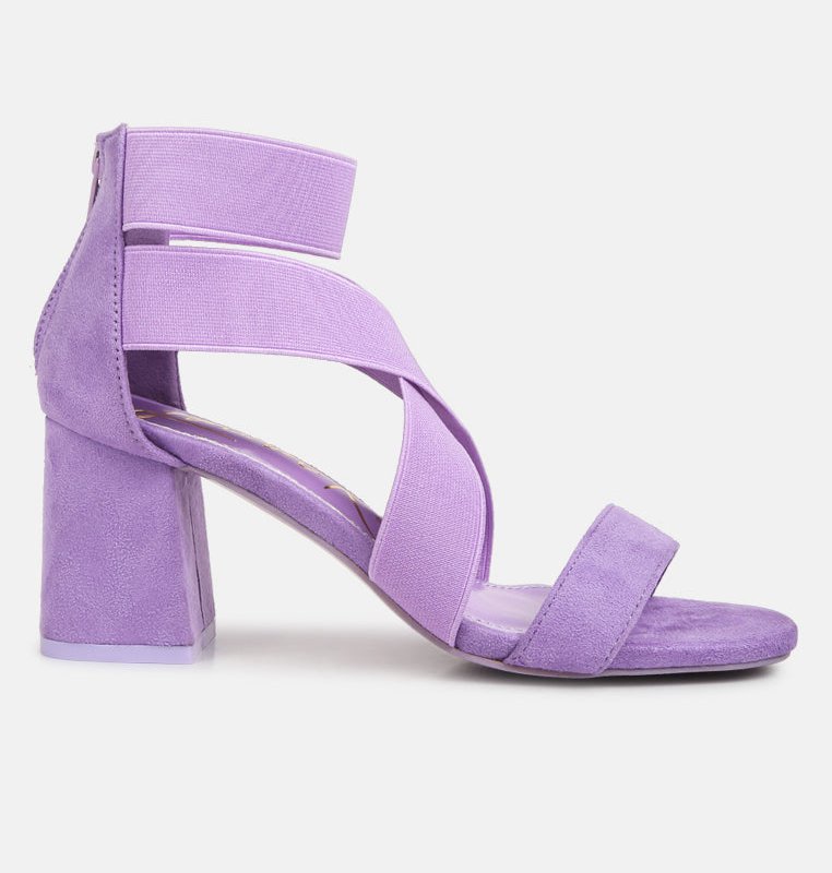 London Rag Elastic Strappy Block Heel Sandals In Purple