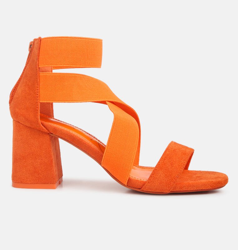 Shop London Rag Elastic Strappy Block Heel Sandals In Orange