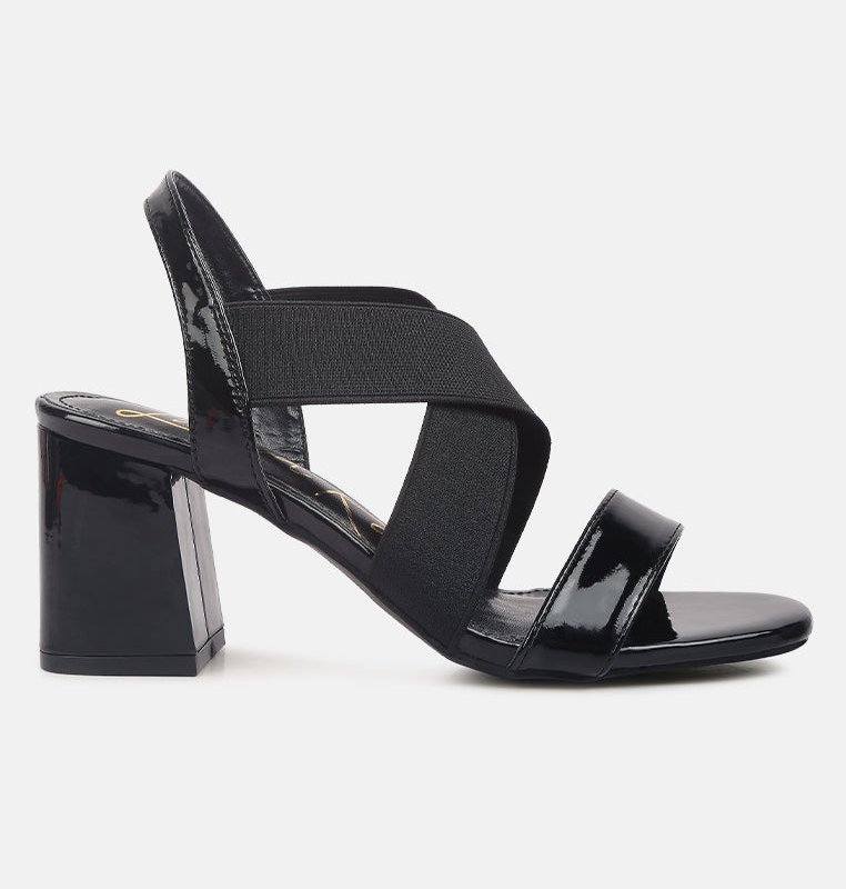 Shop London Rag Elastic Straps Block Heel Sandals In Black