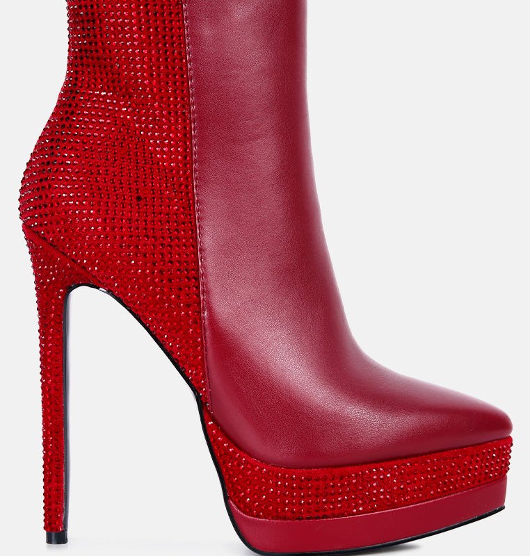 London Rag Encanto High Heeled Ankle Boots In Red