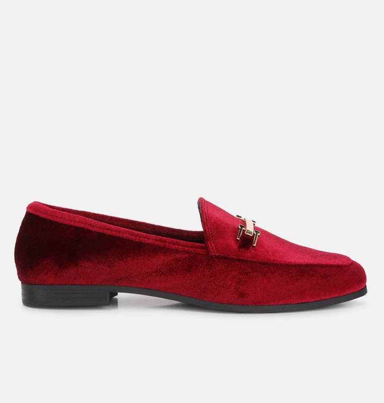 Shop London Rag Evelio Horsebit Embellsihed Velvet Loafers In Red