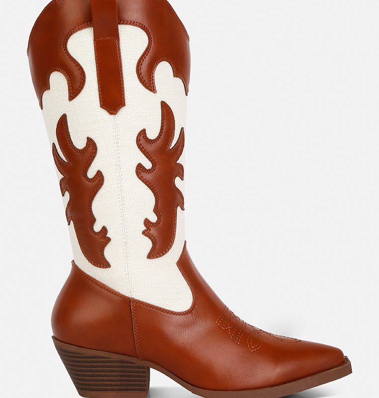 London Rag Fallon Faux Leather Patchwork Cowboy Boots In Brown