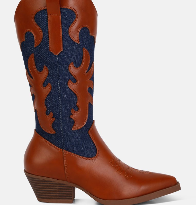 London Rag Fallon Faux Leather Patchwork Cowboy Boots In Blue
