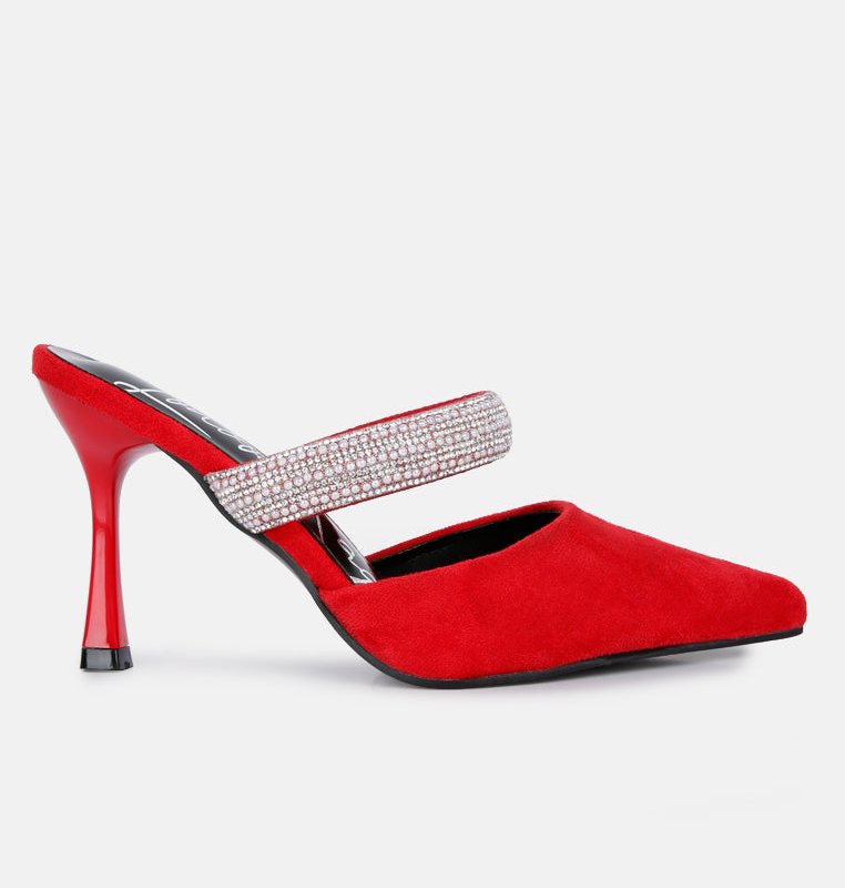 Shop London Rag Fauci Diamante Strap Heeled Mules In Red