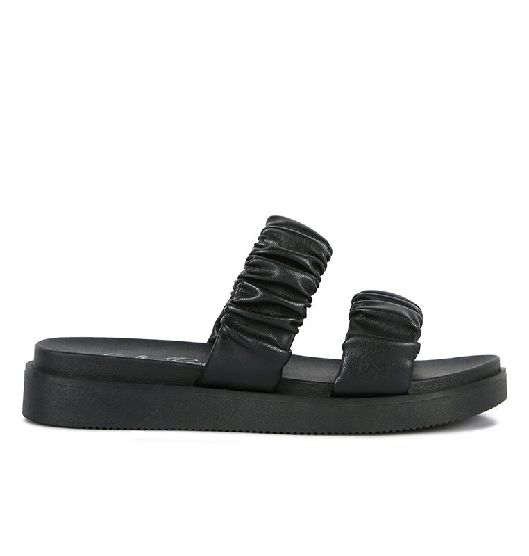 Shop London Rag Faux Leather Ruched Strap Platform Sandals In Black