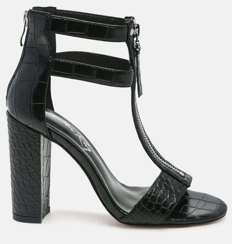 Shop London Rag Felicity Zip Up T Strap Sandals In Black